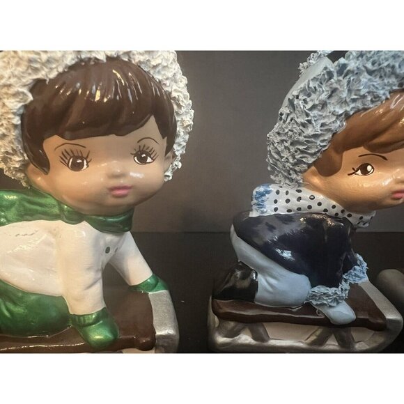 Vintage Kitsch Spaghetti Christmas Kid Village Decor Children Sled Mcm Set4 Lot - Picture 6 of 12